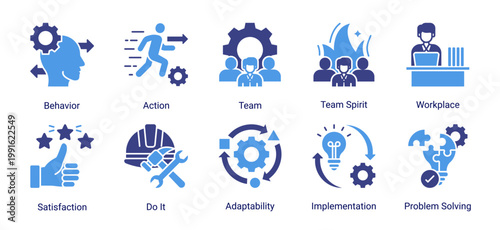 This kaizen icon set represents teamwork,workplace culture,and behavior-driven improvement.Ideal for HR,collaboration,leadership,and organizational development projects.