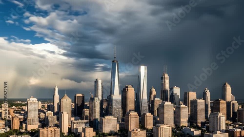 Time Lapse of Storm Clouds Over a Modern Metropolis Skyline