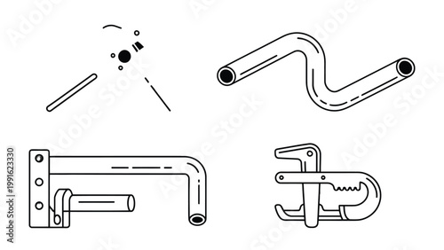Geometric Composition of Industrial Parts: A stark, minimalist illustration of industrial elements. Simple shapes and clean lines create a visually engaging display of design components.