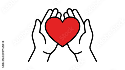 Hands cradling a vibrant red heart, symbolizing love, care, and compassion