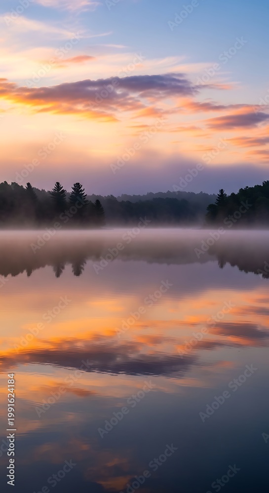 Fototapeta premium a serene landscape with a sunset over a body of water