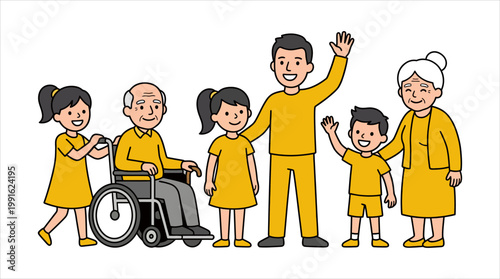 Inclusive multi-generational family portrait showing support, care, and unity across ages