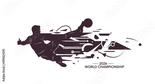 Soccer player performs an acrobatic bicycle kick in this stylized graphic design created for the 2026 world championship tournament.
