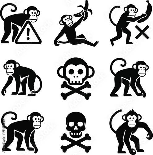Black and white monkey with skulls and warning signs crossbones