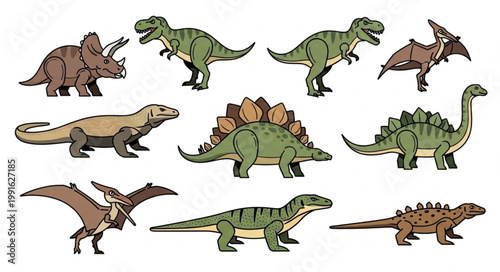 Collection of Various Dinosaur Illustrations in Different Poses.