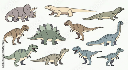 Collection of various cartoon dinosaurs in different poses.