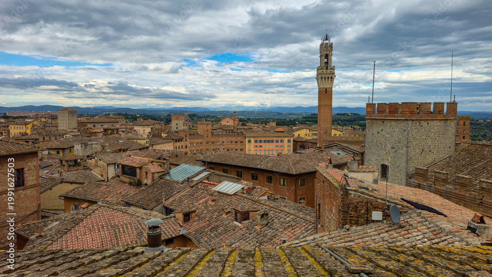 Fototapeta premium view of Siena in Italy with sky, Tuscany 