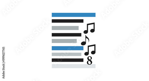 Abstract musical notation icon with horizontal bars and music notes.