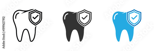 Dental tooth icon collection with checkmark symbols, healthy teeth care protection vector design