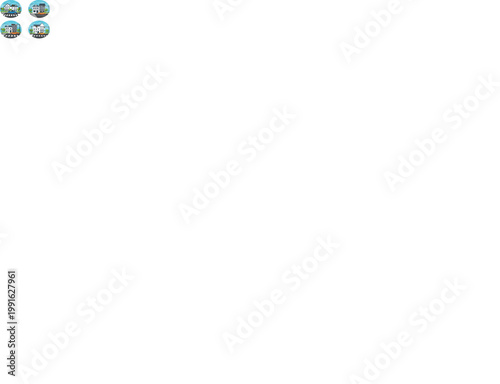 Urban Intersection Illustration Collection Featuring Cars, Buildings, Traffic Lights, and Crosswalks in Circular Street Scene Designs for Vector Projects