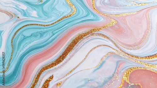 Abstract swirls of blue pink and gold
