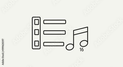 Minimalist music playlist icon design with musical note and list layout.