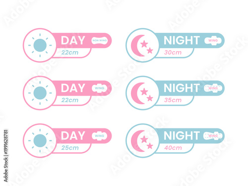 Sanitary Pad Day and Night Usage Indicator Icon Set. Period Care Day vs Night Label Icons