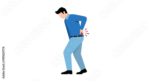 Man experiencing back pain, clutching his lower back in discomfort