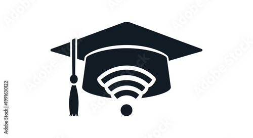 Graduation cap with wifi symbol, online education icon