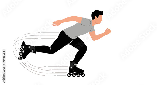 Man rollerblading quickly on inline skates with motion lines behind him