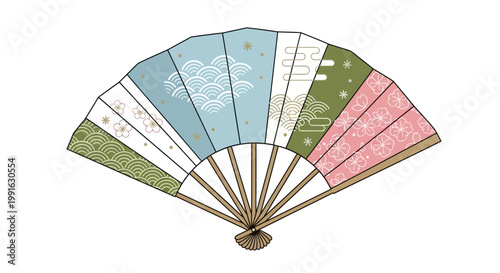 Colorful decorative handheld folding fan.