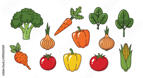 Colorful Vegetables and Fruits Displayed.