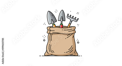 Gardening tools in a sack.