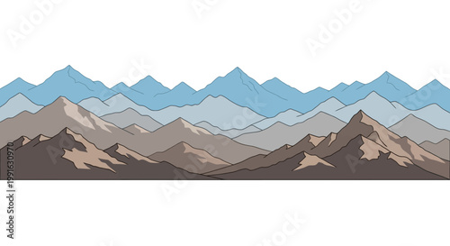 Mountain range landscape with peaks.