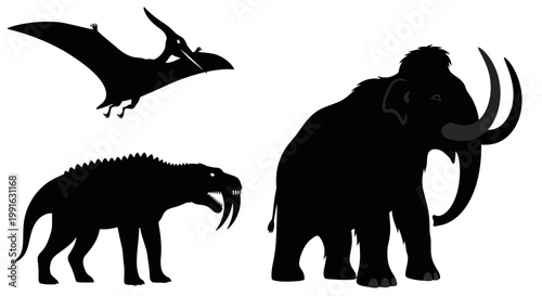 Silhouettes of prehistoric animals mammoth.