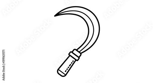 Sickle with wooden handle tool.