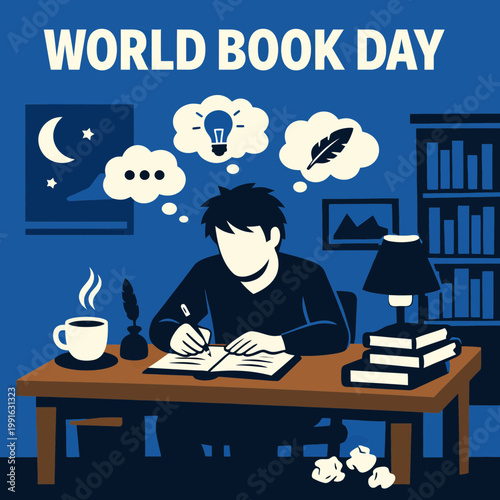 Author Writing at Desk World Book Day Vector