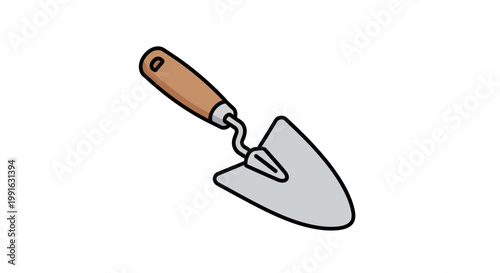 Trowel with wooden handle tool.