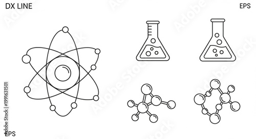 Scientific Symbols Atom Molecule Flasks Icons.