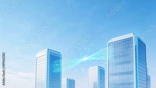 Modern skyscrapers with digital light trails