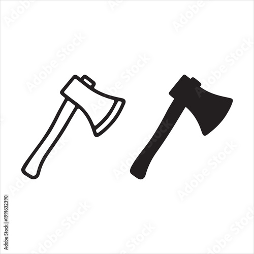 Minimalist icon, axe vector, black and white, outline and silhouette