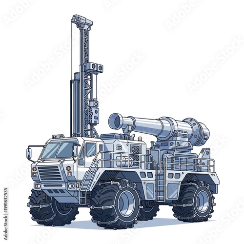 Large military truck with missile launcher.