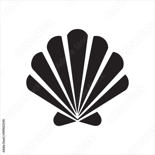 Vector illustration of black silhouette of a scallop shell icon representing the camino de santiago pilgrimage, isolated on transparent background
