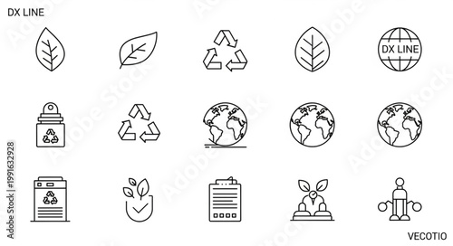 Collection of environmental icons representing sustainability and recycling.