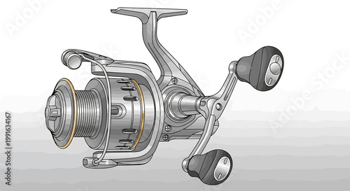 Fishing Reel Spinning Metallic Silver Device.