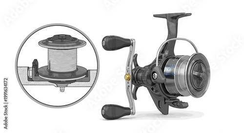 Fishing Reel with Handle and Spool.