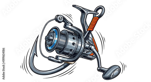 Fishing Reel with Hook Attached Sideways.