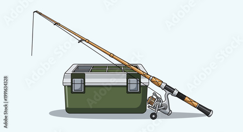 Fishing rod and tackle box set.