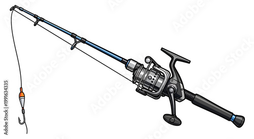 Fishing rod with spinning reel hook.