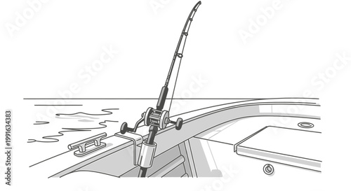 Fishing rod on boat deck.