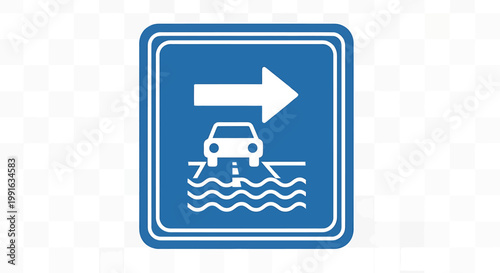 Flooded road traffic warning sign board.