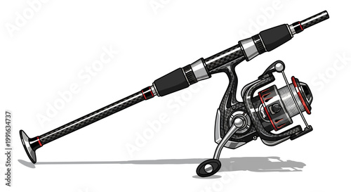 Fishing rod with spinning reel.