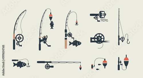 Fishing rods and tackle equipment set.