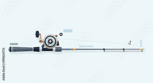Fishing rod with reel closeup.