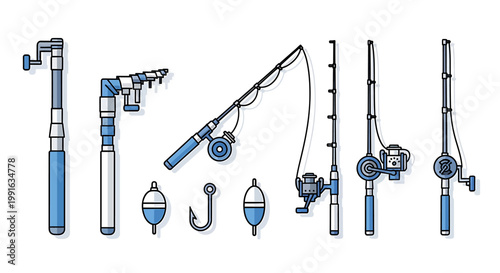 Fishing rods and tackle equipment set.