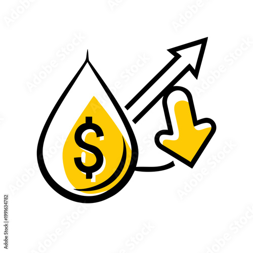 Oil price fluctuations dollar symbol and upward downward arrows with gray checkered background