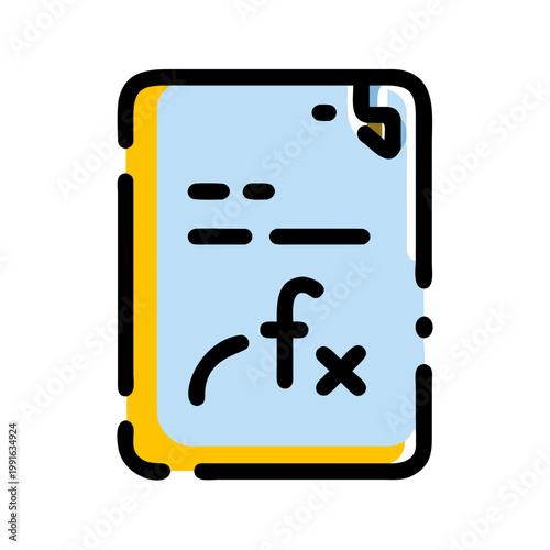 Document with fx symbol, lines and dots for formula, equation or calculation concept