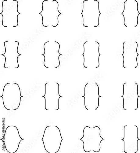 Text brackets, black quotation marks. Curly braces, double symmetry and angle brackets. Vintage typographic symbol, calligraphy quote frame. Doodle Frames for punctuation, maths, elements sign.