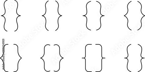 Text brackets, black quotation marks. Curly braces, double symmetry and angle brackets. Vintage typographic symbol, calligraphy quote frame. Doodle Frames for punctuation, maths, elements sign.
