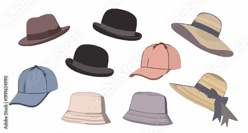 Christmas Santa hat collection with realistic fluffy fur trim red caps in festive winter vector style